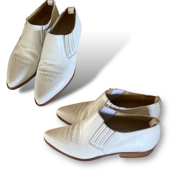 SEYCHELLES White Leather Cowboy Boot Low Cut Pointed Toe Low 1” Heel Size 6 - Picture 7 of 10